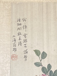 Chinese school: Seven works with birds and flowers, ink and colour on silk, signed Jinghan 景涵, 19/20th C.