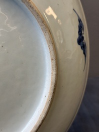 A large Chinese blue and white 'bats and longevity' dish, 19th C.