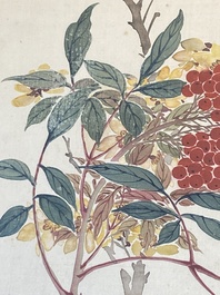 Chinese school: Seven works with birds and flowers, ink and colour on silk, signed Jinghan 景涵, 19/20th C.