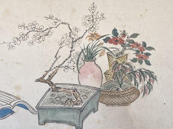 Pu Yi 溥儀 (1906-1967): 'Calligraphy' and Wan Rong 婉容 (1904-1946): 'Still life', ink and colour on paper