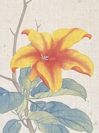 Chinese school: Seven works with birds and flowers, ink and colour on silk, signed Jinghan 景涵, 19/20th C.