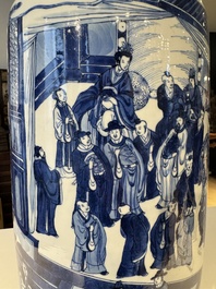 A large Chinese blue and white 'Guo Ziyi 郭子儀拜壽' rouleau vase, Kangxi