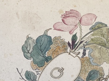 Pu Yi 溥儀 (1906-1967): 'Calligraphy' and Wan Rong 婉容 (1904-1946): 'Still life', ink and colour on paper