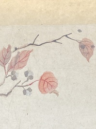 Ecole chinoise: Six &oelig;uvres avec des oiseaux, des fleurs et des fruits, encre et couleur sur papier, 19/20&egrave;me