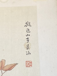 Chinese school: Seven works with birds and flowers, ink and colour on silk, signed Jinghan 景涵, 19/20th C.