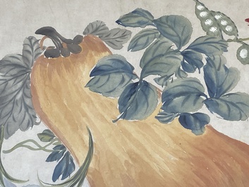 Ecole chinoise: Six &oelig;uvres avec des oiseaux, des fleurs et des fruits, encre et couleur sur papier, 19/20&egrave;me