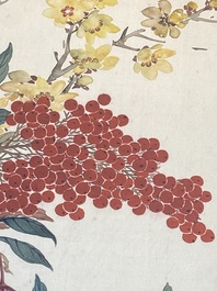 Chinese school: Seven works with birds and flowers, ink and colour on silk, signed Jinghan 景涵, 19/20th C.