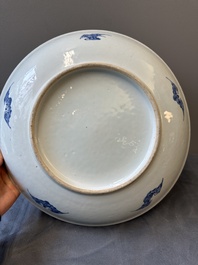 A large Chinese blue and white 'bats and longevity' dish, 19th C.