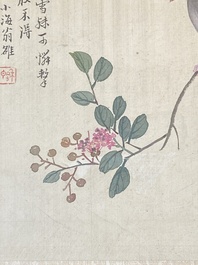 Chinese school: Seven works with birds and flowers, ink and colour on silk, signed Jinghan 景涵, 19/20th C.