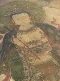 Ecole chinoise : Portrait d'Avalokitesvara, encre et couleur sur soie, Ming