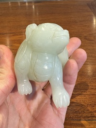 A fine Chinese celadon jade sculpture of a mythical beast, 17/18th C.