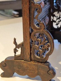 A Chinese wooden table screen with precious stones and an altar piece or 'chanab' for the Straits or Peranakan market, 19/20th C.