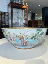 A fine large Chinese Canton famille rose bowl with boys and ladies in an elaborate garden scene, Qianlong