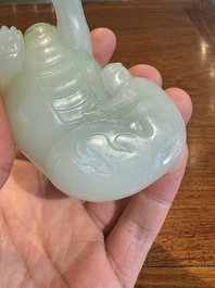 A fine Chinese celadon jade sculpture of a mythical beast, 17/18th C.