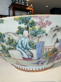 A fine large Chinese Canton famille rose bowl with boys and ladies in an elaborate garden scene, Qianlong