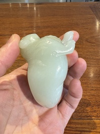 A fine Chinese celadon jade sculpture of a mythical beast, 17/18th C.