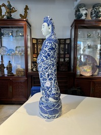 A fine Chinese blue and white Boddhisattva, Xue Chang Sen 薛長森 seal mark, Republic