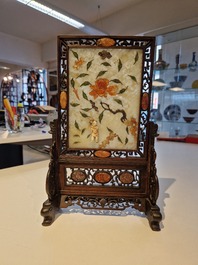 A Chinese wooden table screen with precious stones and an altar piece or 'chanab' for the Straits or Peranakan market, 19/20th C.