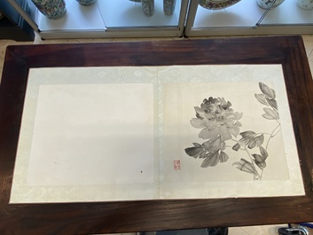 Chinese school: Seven works with insects and peonies, ink and colour on silk, 19/20th C.