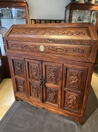 A rare Chinese huanghuali wood 'duo bao ge' cabinet of curiosities with chilong design, 18/19th C.