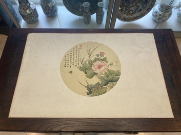 Chinese school: Seven works with insects and peonies, ink and colour on silk, 19/20th C.