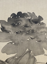 Chinese school: Seven works with insects and peonies, ink and colour on silk, 19/20th C.