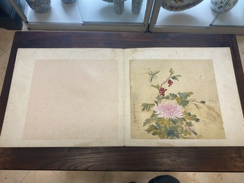 Chinese school: Seven works with insects and peonies, ink and colour on silk, 19/20th C.