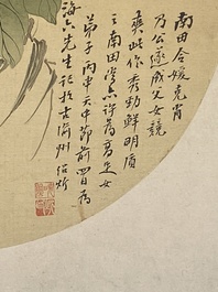 Chinese school: Seven works with insects and peonies, ink and colour on silk, 19/20th C.