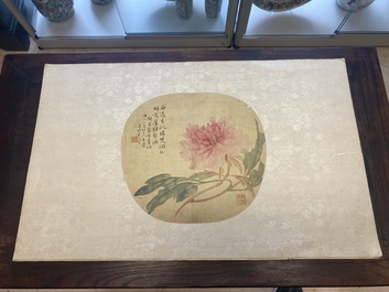 Chinese school: Seven works with insects and peonies, ink and colour on silk, 19/20th C.