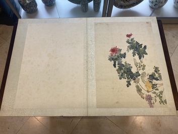 Chinese school: Seven works with insects and peonies, ink and colour on silk, 19/20th C.