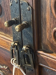 A rare Chinese huanghuali wood 'duo bao ge' cabinet of curiosities with chilong design, 18/19th C.