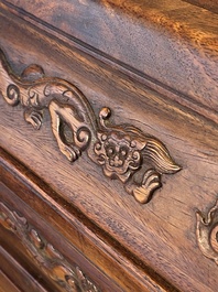 A rare Chinese huanghuali wood 'duo bao ge' cabinet of curiosities with chilong design, 18/19th C.