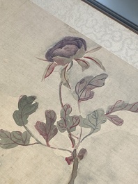 Chinese school: Seven works with insects and peonies, ink and colour on silk, 19/20th C.