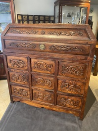 A rare Chinese huanghuali wood 'duo bao ge' cabinet of curiosities with chilong design, 18/19th C.