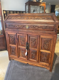 A rare Chinese huanghuali wood 'duo bao ge' cabinet of curiosities with chilong design, 18/19th C.