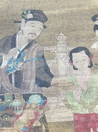 Chinese school: 'Gathering under the pine', ink and colour on silk, 18/19th C.