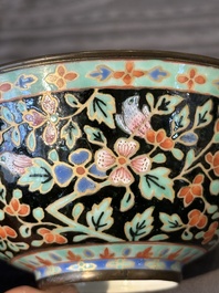 A Chinese Bencharong bowl, covered bowl and tazza for the Thai market, 19th C.