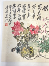 Wu Changshuo 吴昌硕 (1844-1927): Album met 10 florale werken met kalligrafie, inkt en kleur op papier