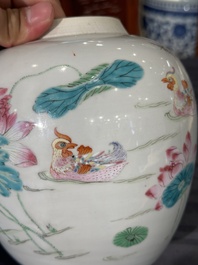 A fine Chinese famille rose 'mandarin duck and lotus' ginger jar, Yongzheng