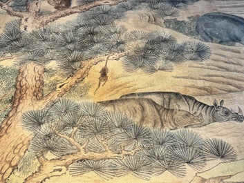 Shen Quan 沈铨 (1682-1760): 'Animals by the mountain', ink and colour on silk, dated 1728