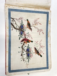 Drie albums en twee kaders met Chinese rijstpapier schilderingen van figuren, fauna en flora, Tak Shang Saihing St. Canton, 19/20e eeuw