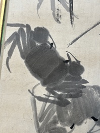 Qi Baishi 齊白石 (1864-1957): 'Crabs and floating grasses', ink on paper