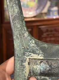 A Chinese ceremonial bronze dagger axe, 'ge', Warring States period