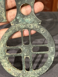 A Chinese ceremonial bronze dagger axe, 'ge', Warring States period