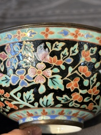 A Chinese Bencharong bowl, covered bowl and tazza for the Thai market, 19th C.