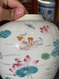 A fine Chinese famille rose 'mandarin duck and lotus' ginger jar, Yongzheng