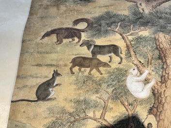 Shen Quan 沈铨 (1682-1760): 'Animals by the mountain', ink and colour on silk, dated 1728