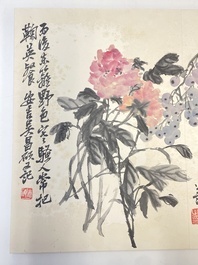 Wu Changshuo 吴昌硕 (1844-1927): Album met 10 florale werken met kalligrafie, inkt en kleur op papier