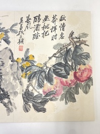 Wu Changshuo 吴昌硕 (1844-1927): Album met 10 florale werken met kalligrafie, inkt en kleur op papier