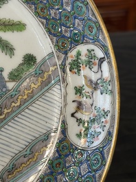 Zeven Chinese Canton famille verte borden met figuratief decor, 19e eeuw